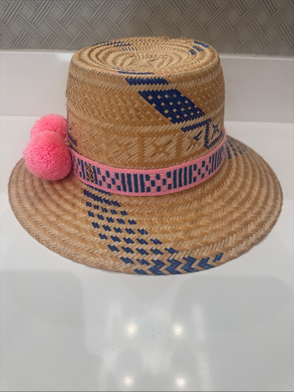 Women's Yosuzi Straw Sun Hat Straw  - pink blue